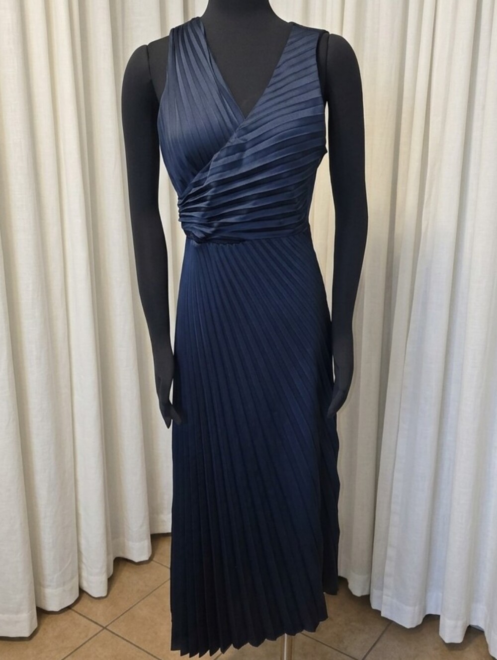 Sam Edelman Navy Pleated Wrap-Style Midi Dress
